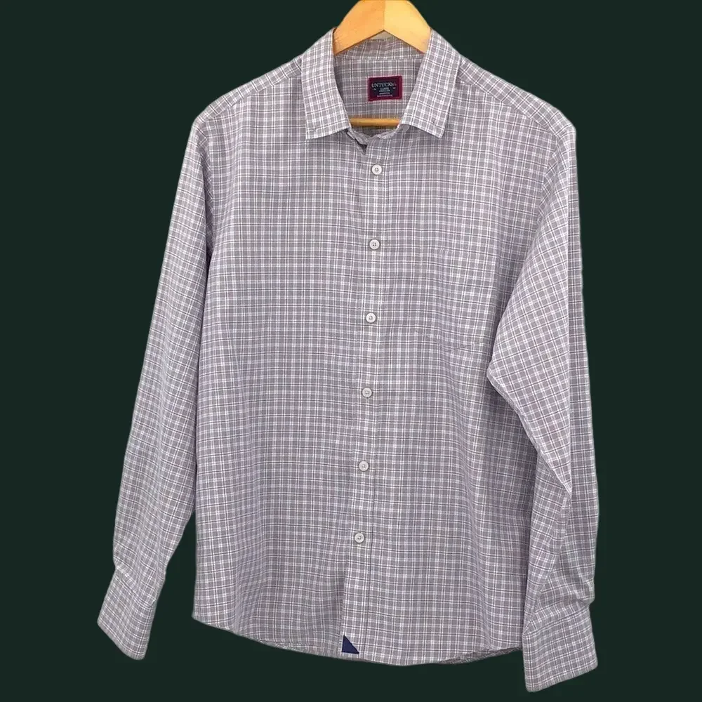 Untuckit Size L Long Sleeve Button Down Wrinkle Free 100% Cotton Maschitano